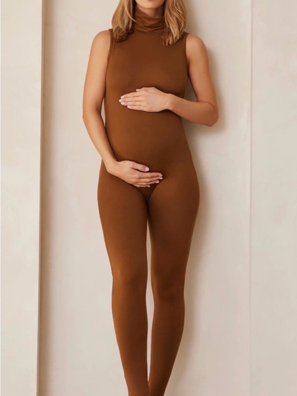 Stevie Bumpsuit Maternity Unitard in Brown